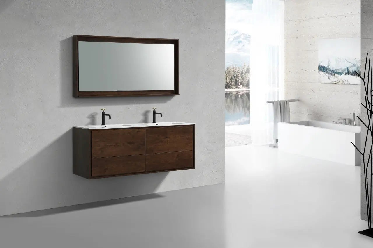 Kube Bath De Lusso 60″ Double Sink Rose Wood Wall Mount Modern Bathroom Vanity - Plumbing Market