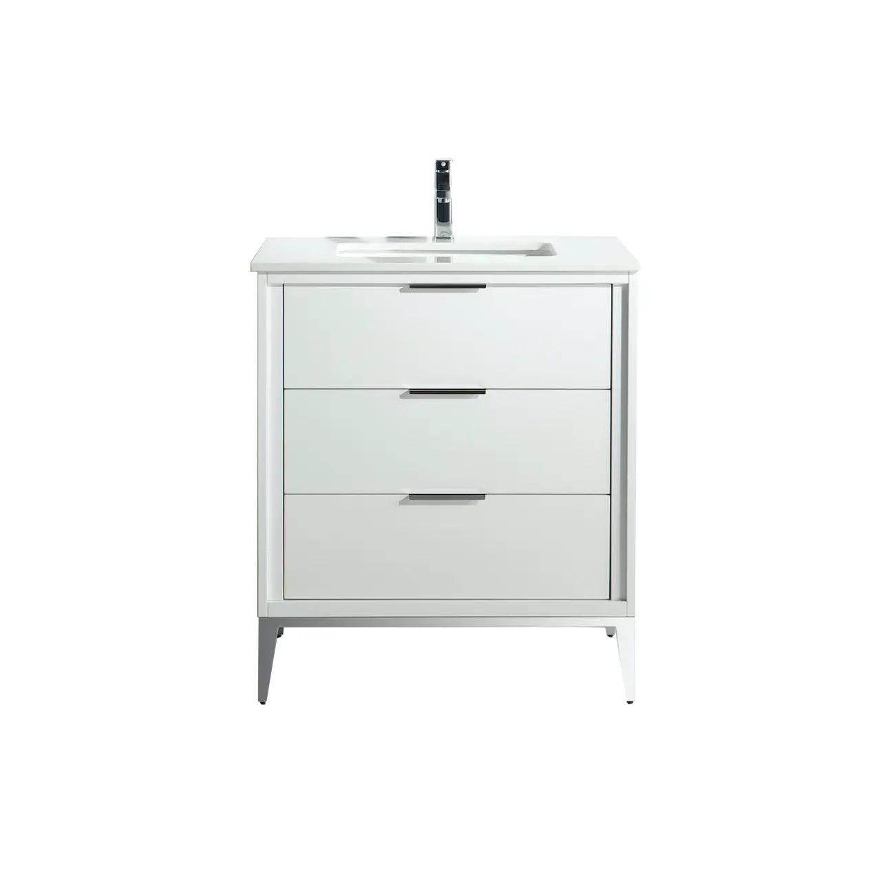 Kube Bath Divani 30″ Gloss White Single Sink Vanity W/ Quartz Counter Top - Plumbing Market