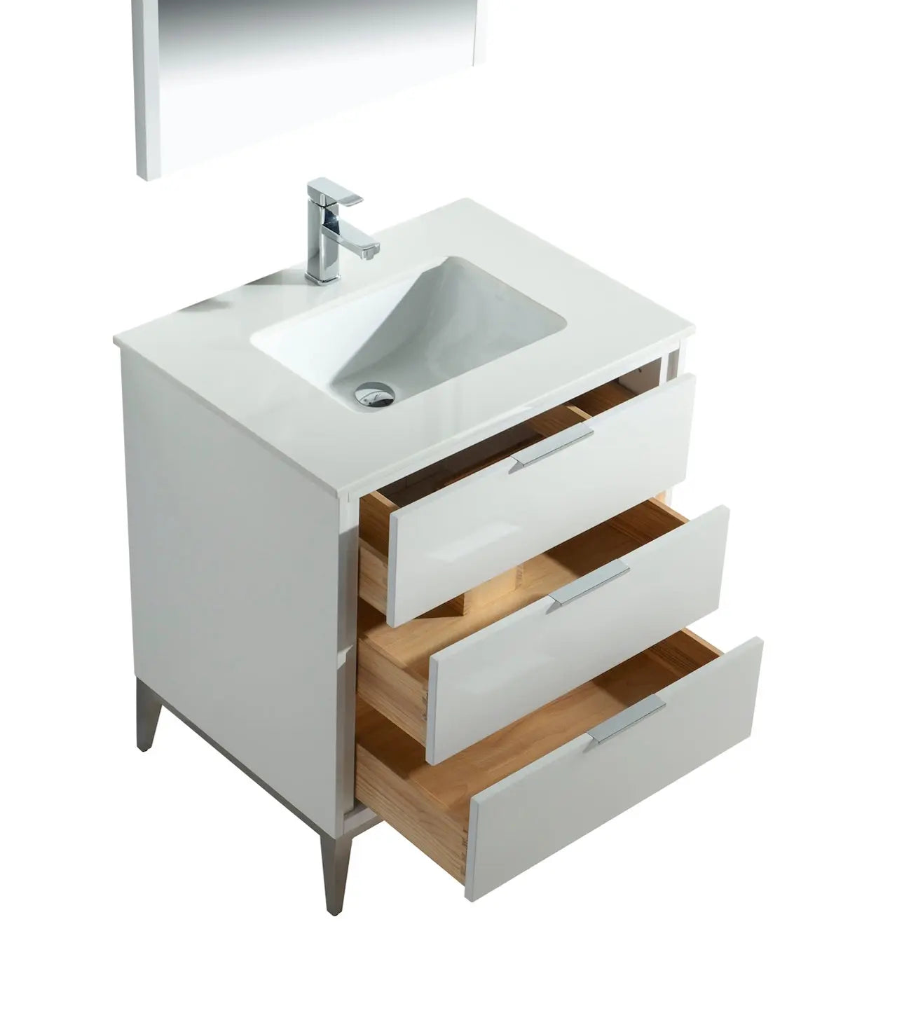 Kube Bath Divani 30″ Gloss White Single Sink Vanity W/ Quartz Counter Top - Plumbing Market