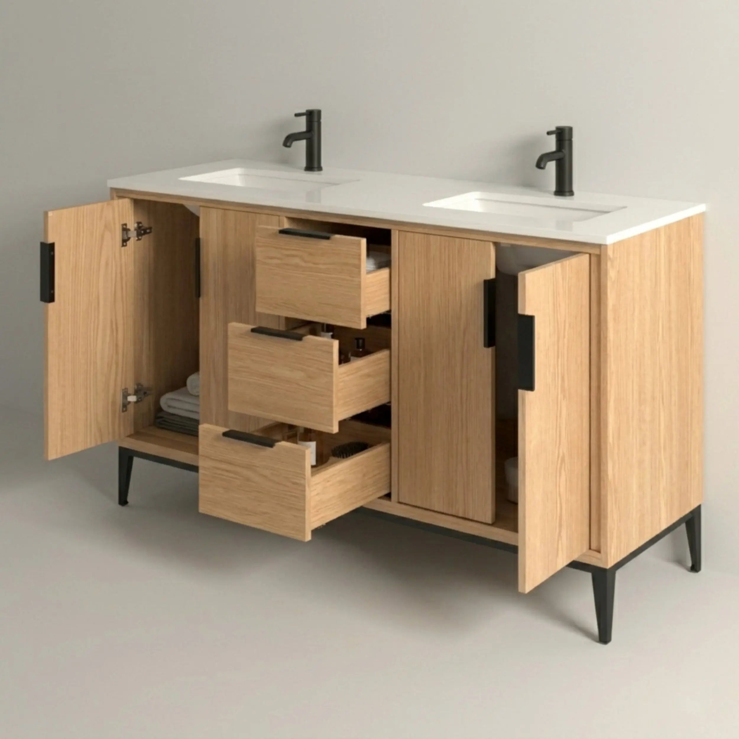 Kube Bath Divani 60” Oakwood Vanity W/ Quartz Counter Top