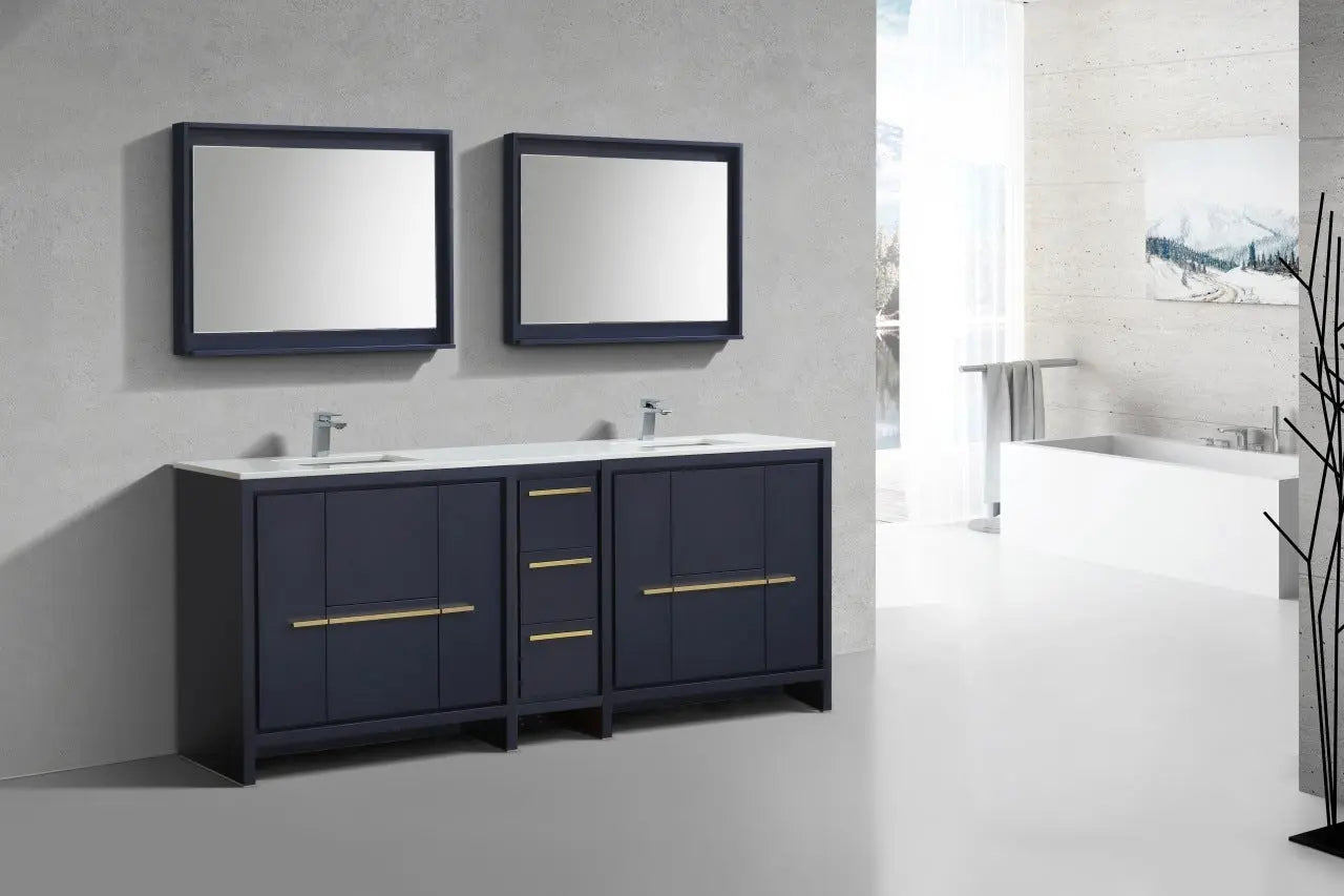 Kube Bath Dolce 84″ Modern Double Sink Bathroom Vanity With Quartz Countertop Blue - Plumbing Market