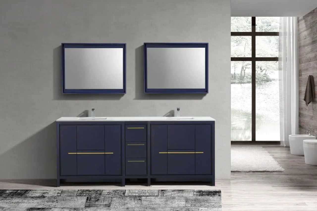 Kube Bath Dolce 84″ Modern Double Sink Bathroom Vanity With Quartz Countertop Blue - Plumbing Market