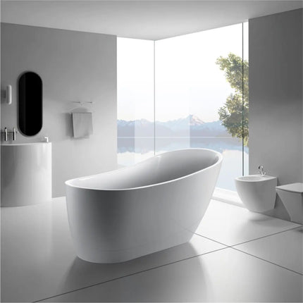Kube Bath Kube 66.9 Inch White Freestanding Bathtub End Drain - Plumbing Market
