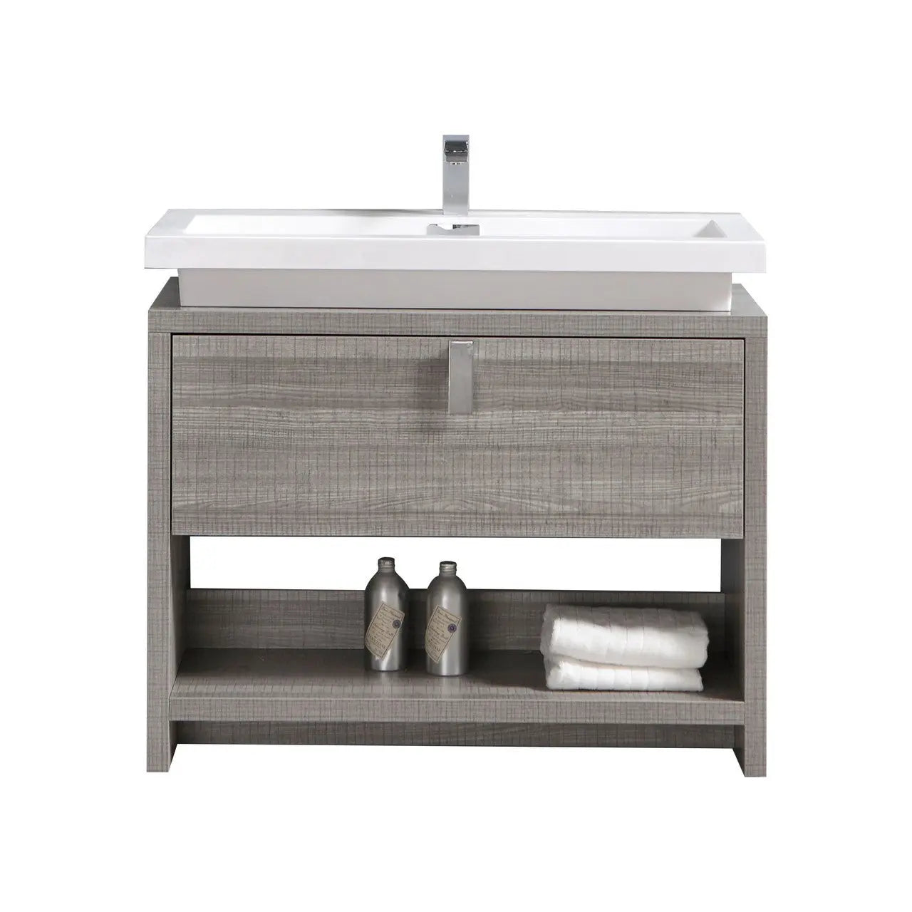 Kube Bath Levi 40″ Ash Gray Modern Bathroom Vanity W/ Cubby Hole - Plumbing Market