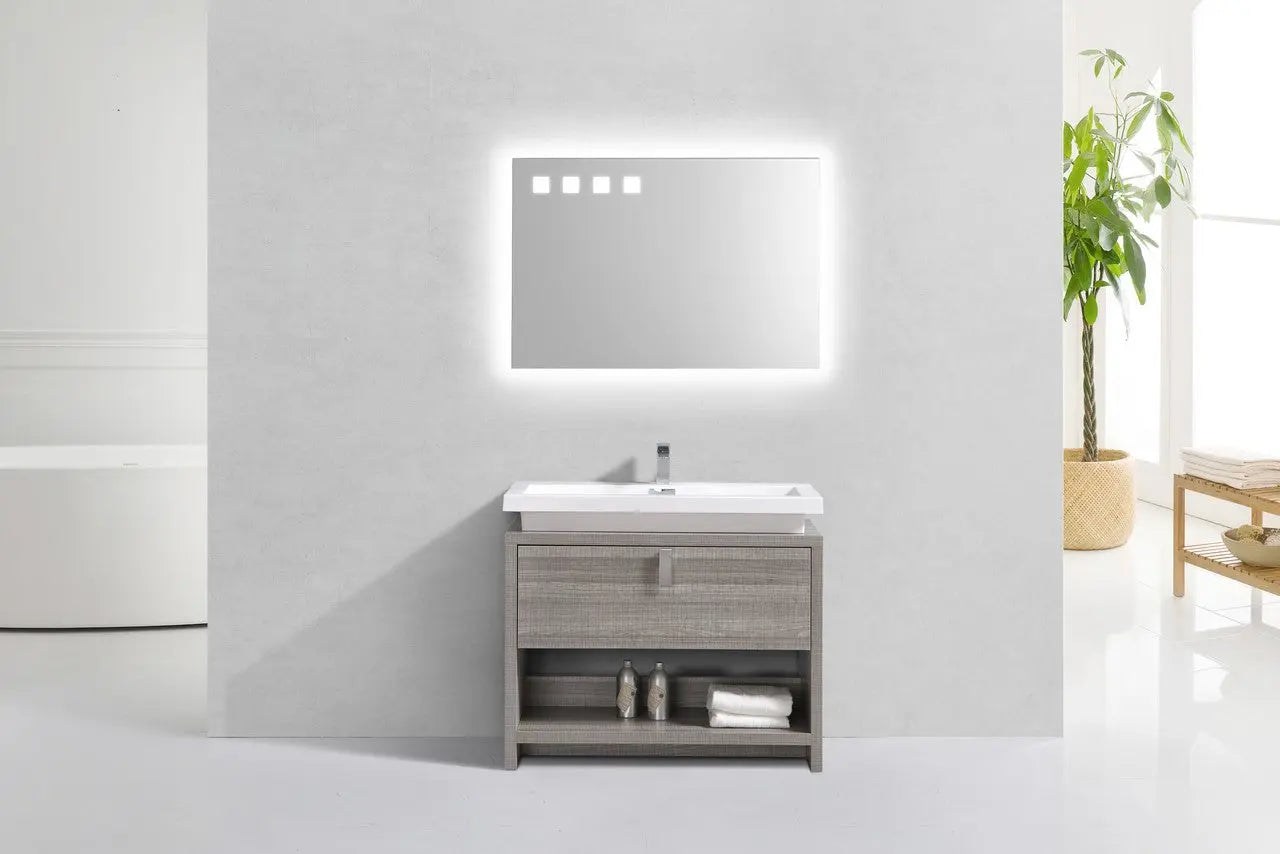 Kube Bath Levi 40″ Ash Gray Modern Bathroom Vanity W/ Cubby Hole - Plumbing Market