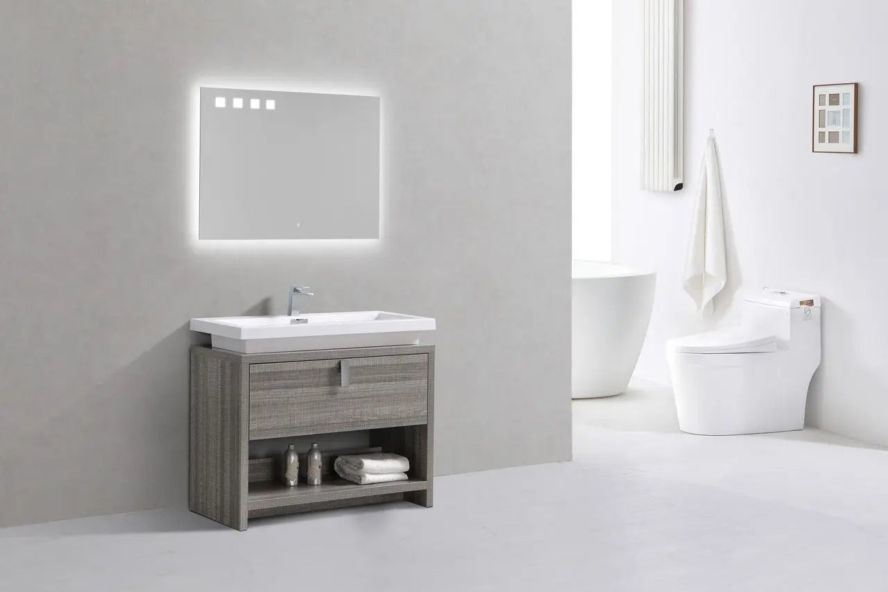 Kube Bath Levi 40″ Ash Gray Modern Bathroom Vanity W/ Cubby Hole - Plumbing Market