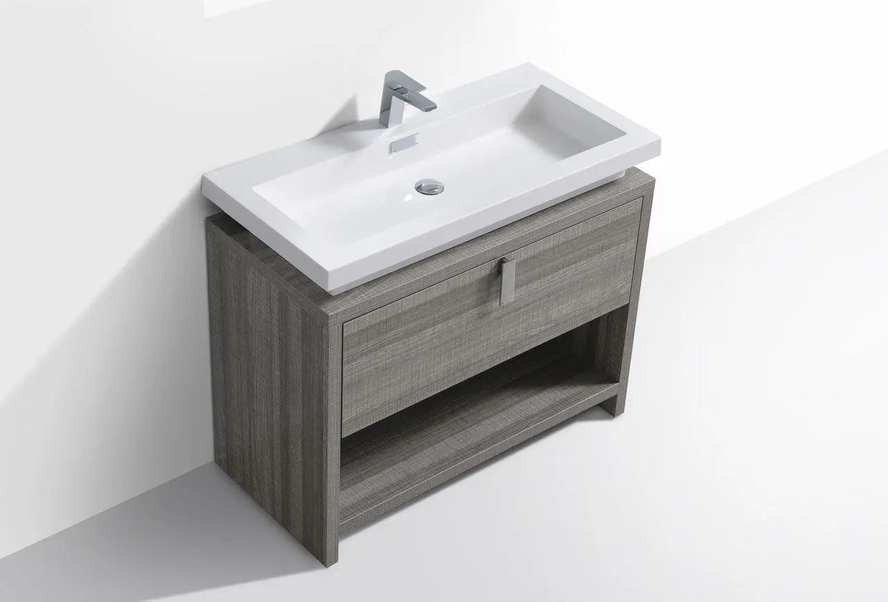 Kube Bath Levi 40″ Ash Gray Modern Bathroom Vanity W/ Cubby Hole - Plumbing Market