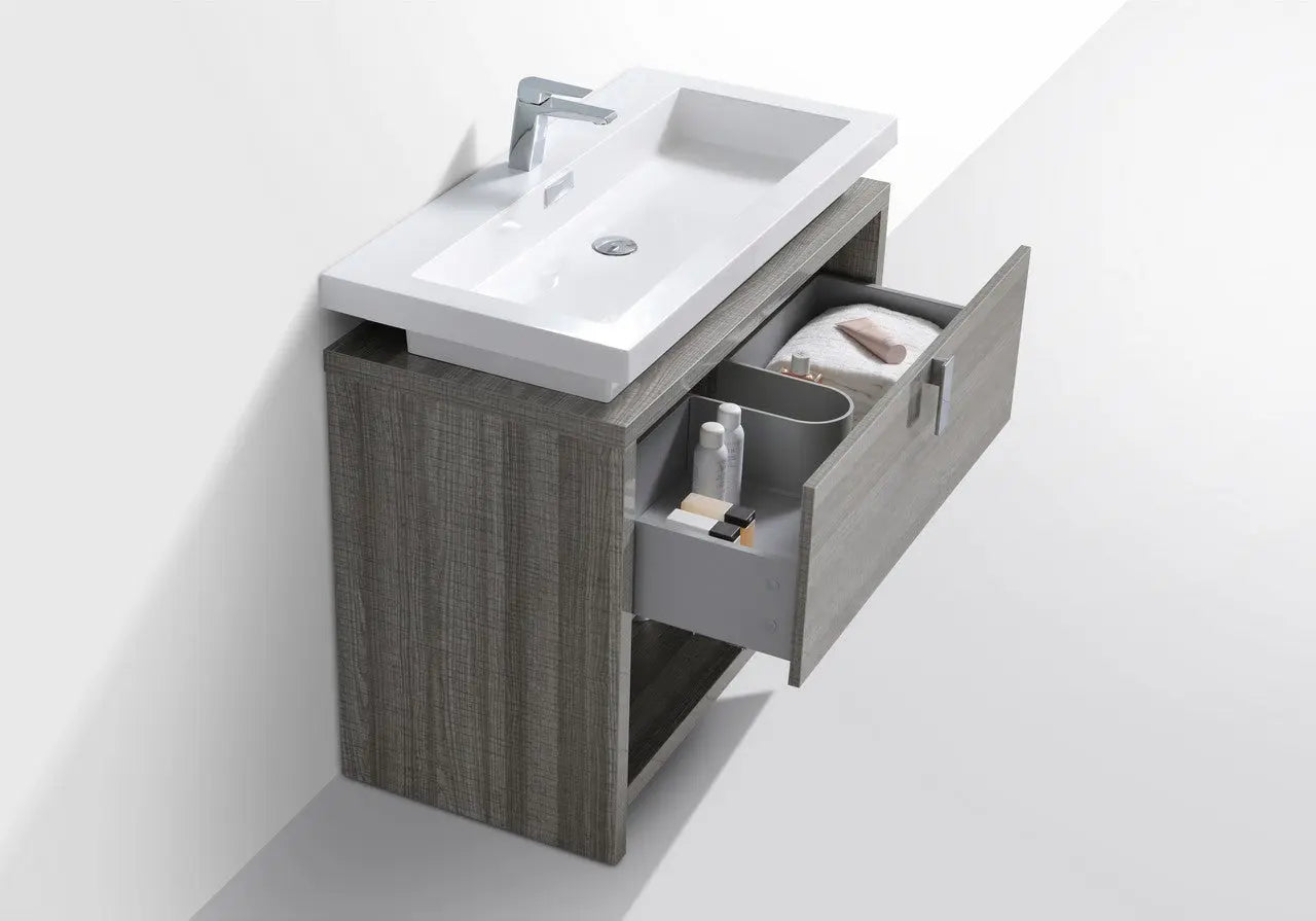 Kube Bath Levi 40″ Ash Gray Modern Bathroom Vanity W/ Cubby Hole - Plumbing Market