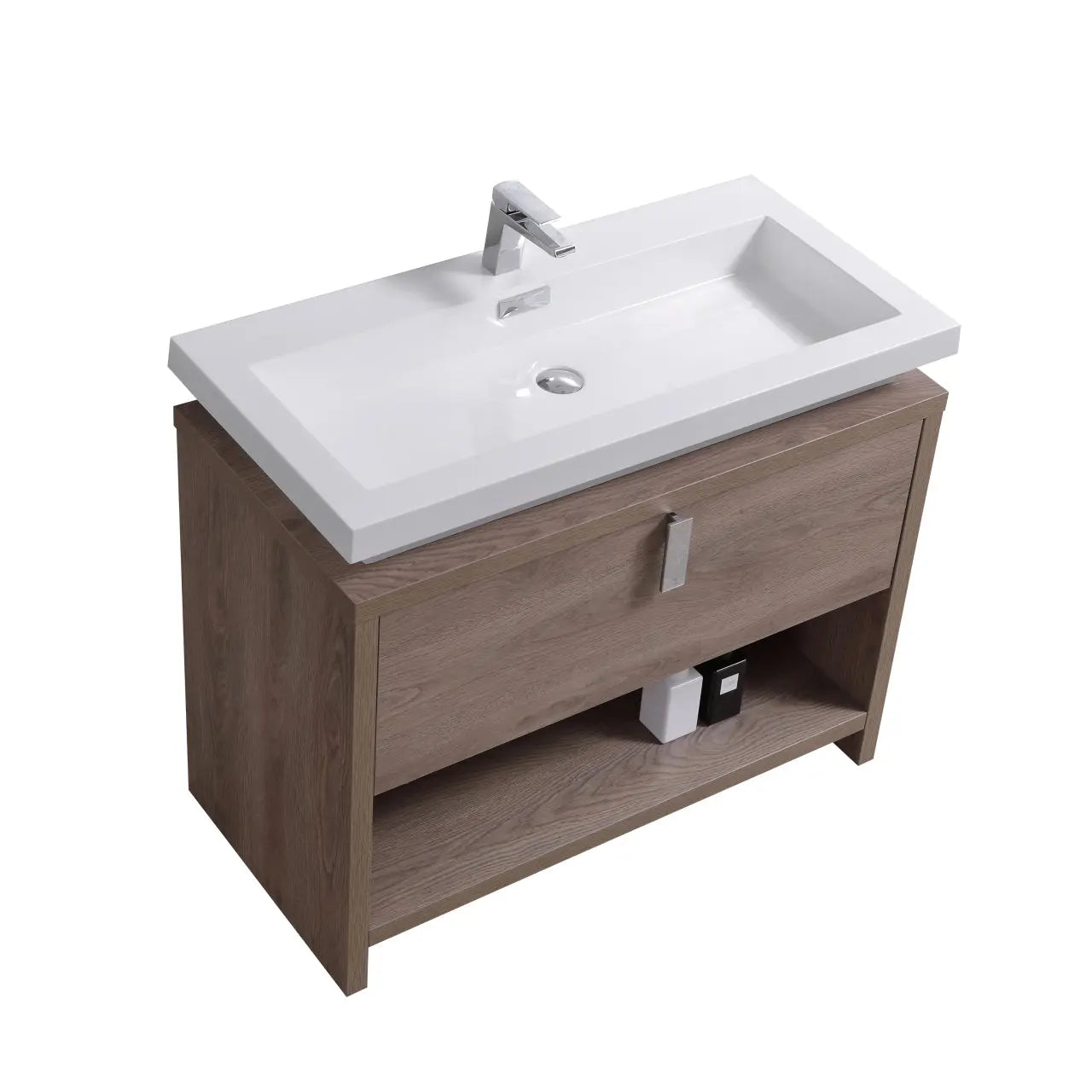 Kube Bath Levi 40″ Butternut Modern Bathroom Vanity W/ Cubby Hole - Plumbing Market