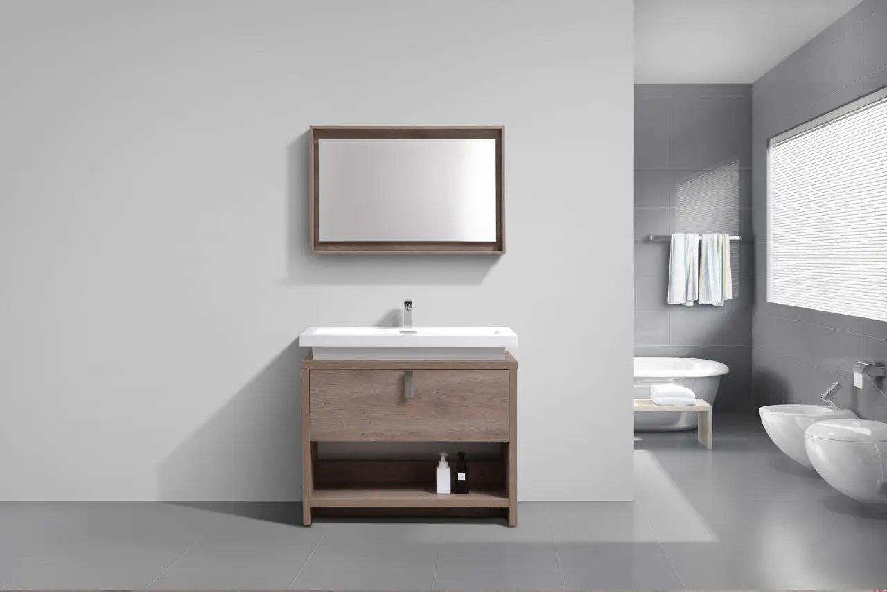 Kube Bath Levi 40″ Butternut Modern Bathroom Vanity W/ Cubby Hole - Plumbing Market