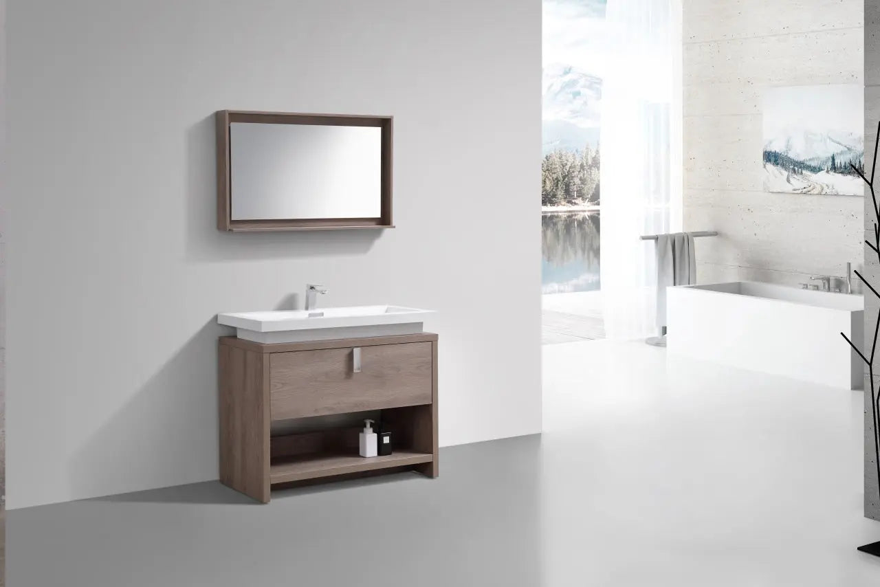 Kube Bath Levi 40″ Butternut Modern Bathroom Vanity W/ Cubby Hole - Plumbing Market