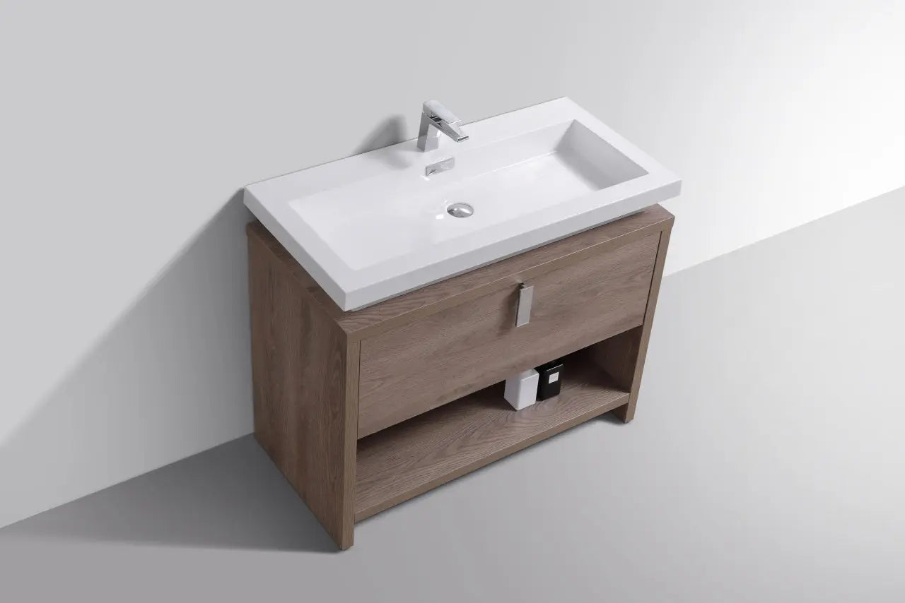 Kube Bath Levi 40″ Butternut Modern Bathroom Vanity W/ Cubby Hole - Plumbing Market