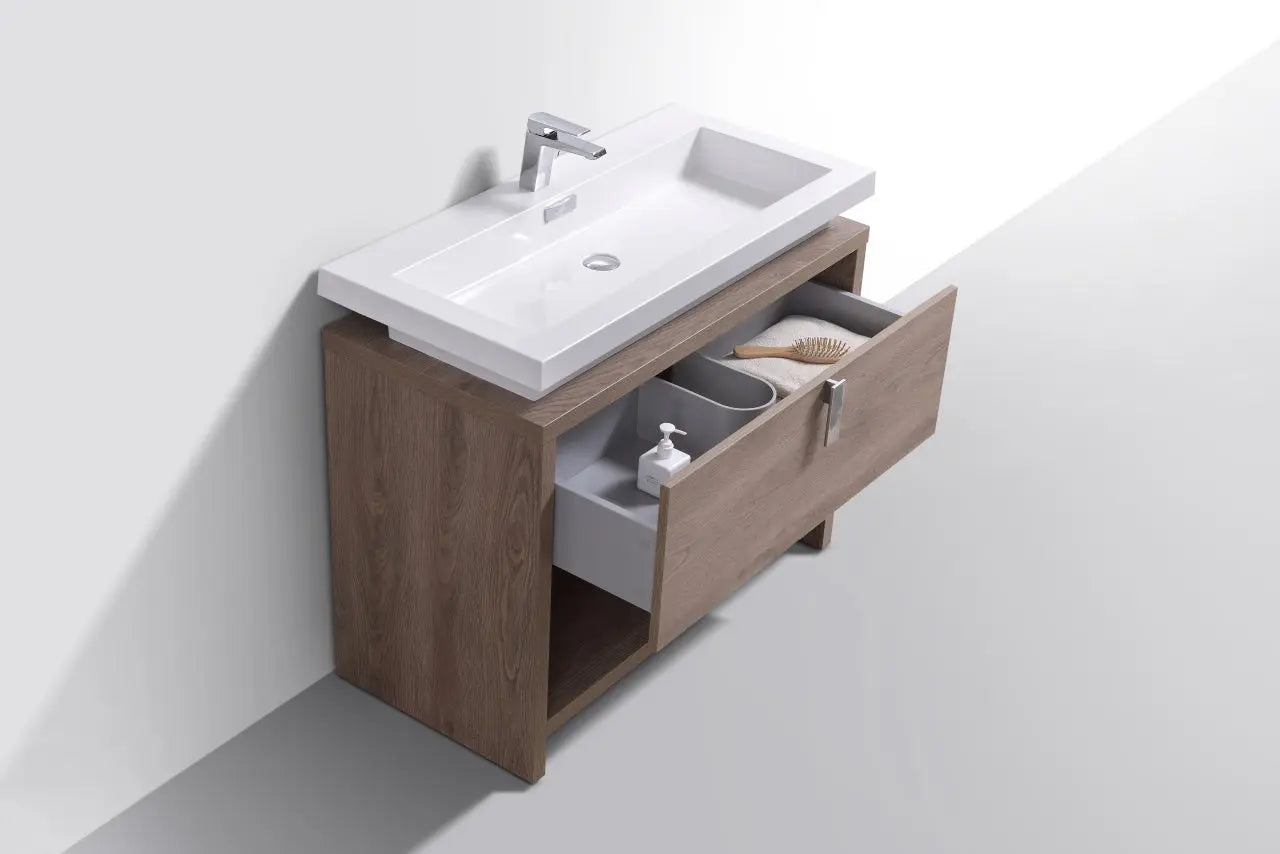 Kube Bath Levi 40″ Butternut Modern Bathroom Vanity W/ Cubby Hole - Plumbing Market