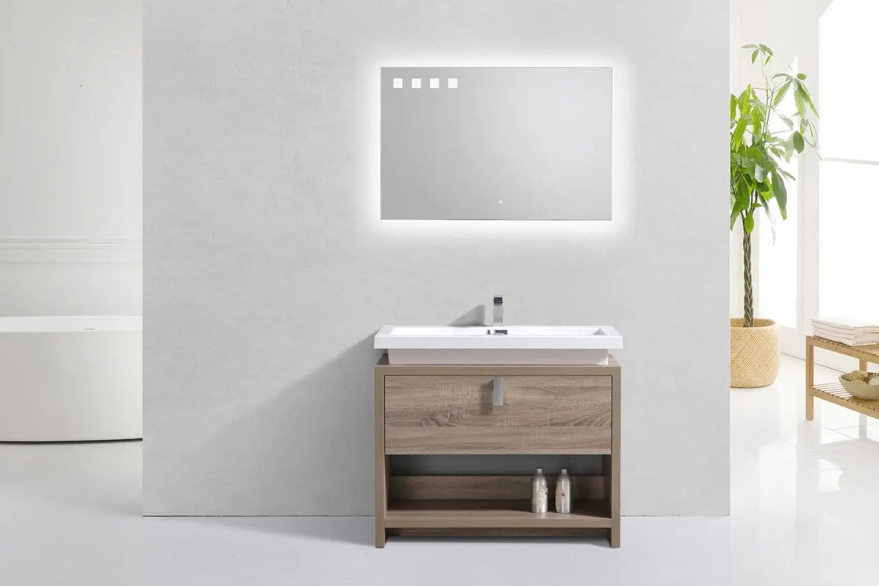Kube Bath Levi 40″ Havana Oak Modern Bathroom Vanity W/ Cubby Hole - Plumbing Market