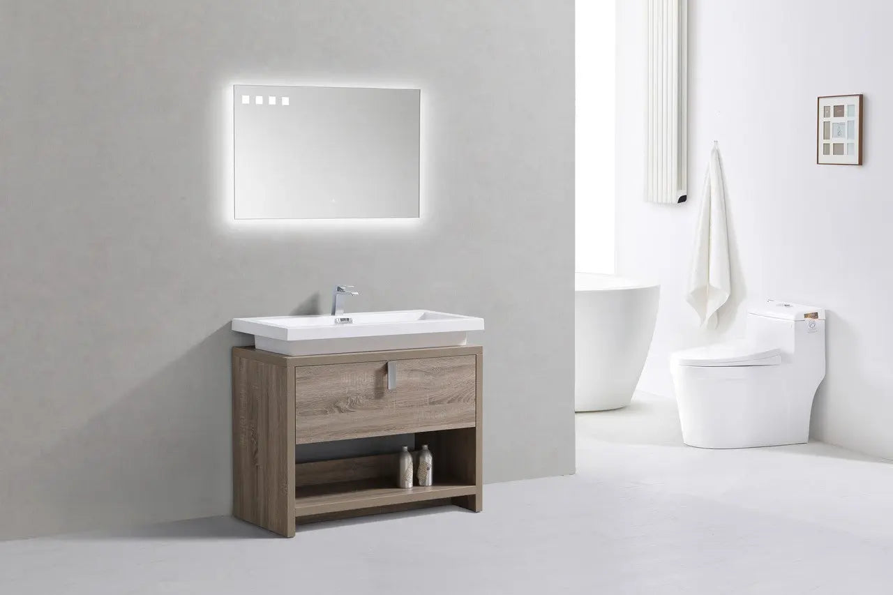Kube Bath Levi 40″ Havana Oak Modern Bathroom Vanity W/ Cubby Hole - Plumbing Market