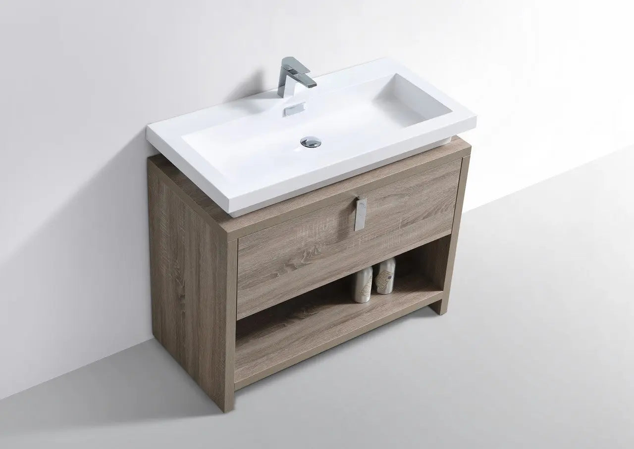 Kube Bath Levi 40″ Havana Oak Modern Bathroom Vanity W/ Cubby Hole - Plumbing Market