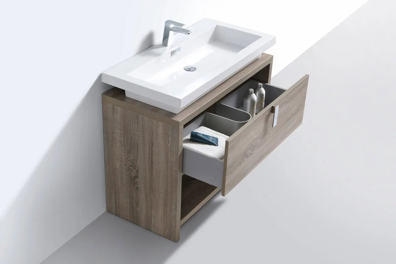 Kube Bath Levi 40″ Havana Oak Modern Bathroom Vanity W/ Cubby Hole - Plumbing Market