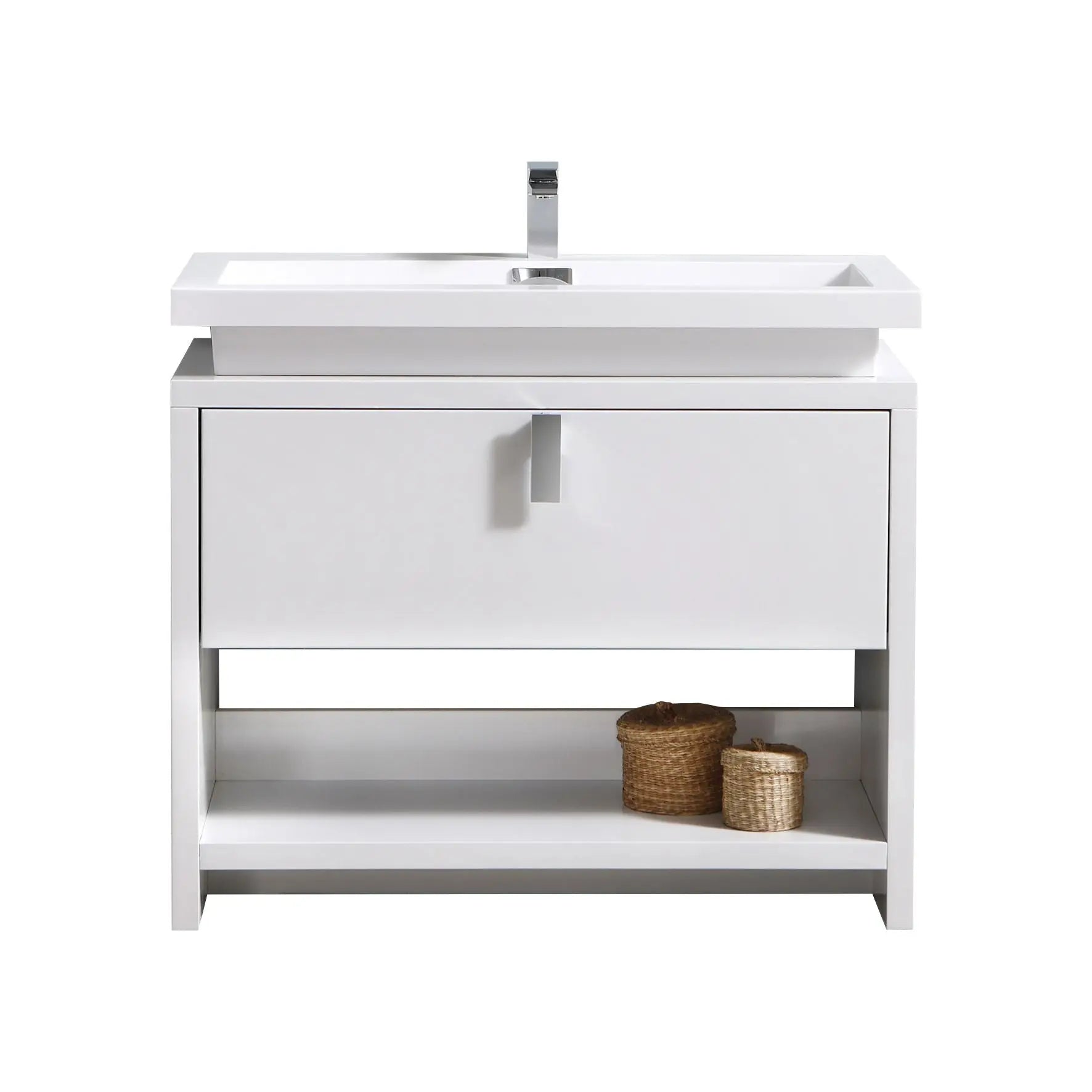 Kube Bath Levi 40″ High Gloss White Modern Bathroom Vanity W/ Cubby Hole - Plumbing Market