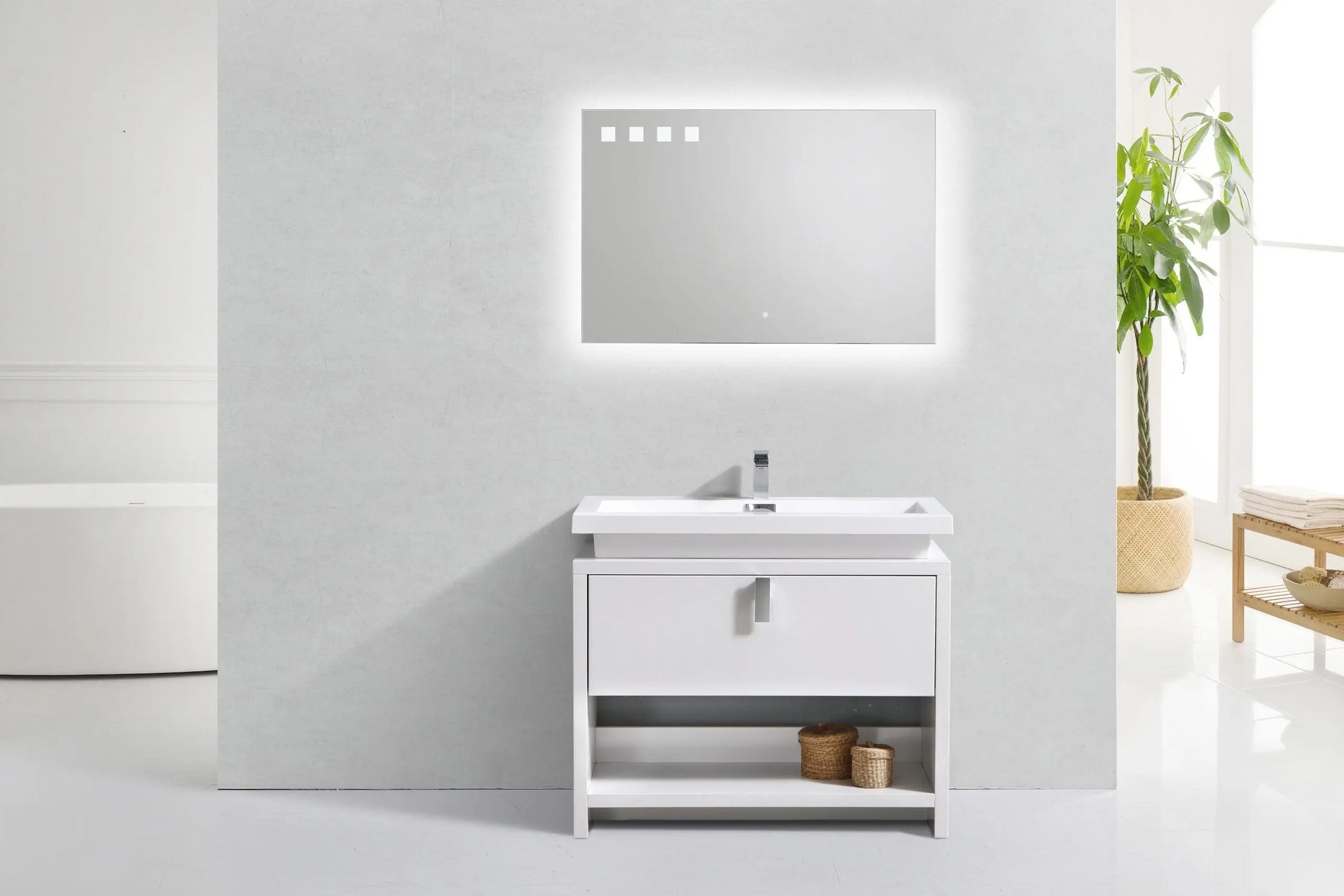 Kube Bath Levi 40″ High Gloss White Modern Bathroom Vanity W/ Cubby Hole - Plumbing Market