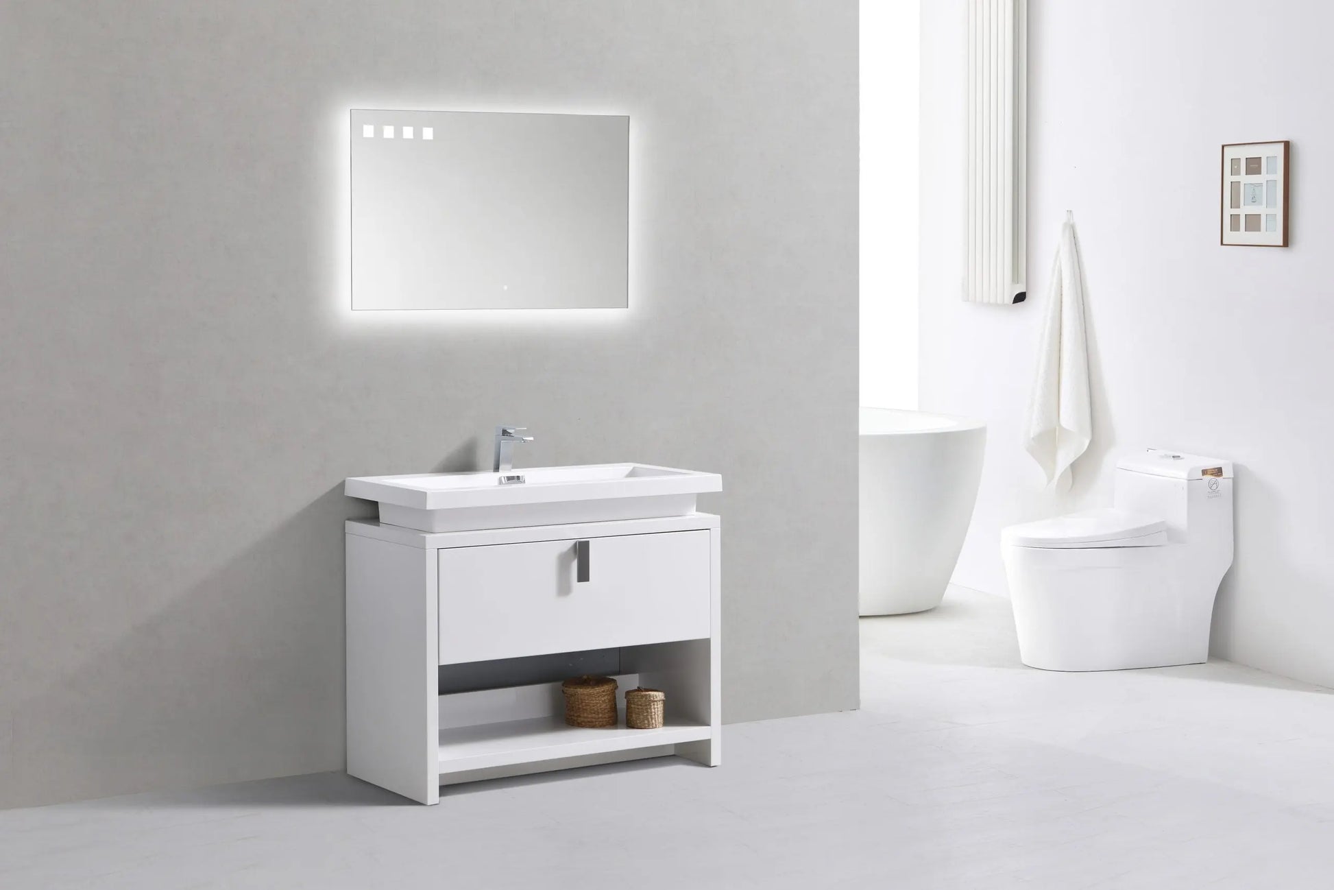 Kube Bath Levi 40″ High Gloss White Modern Bathroom Vanity W/ Cubby Hole - Plumbing Market