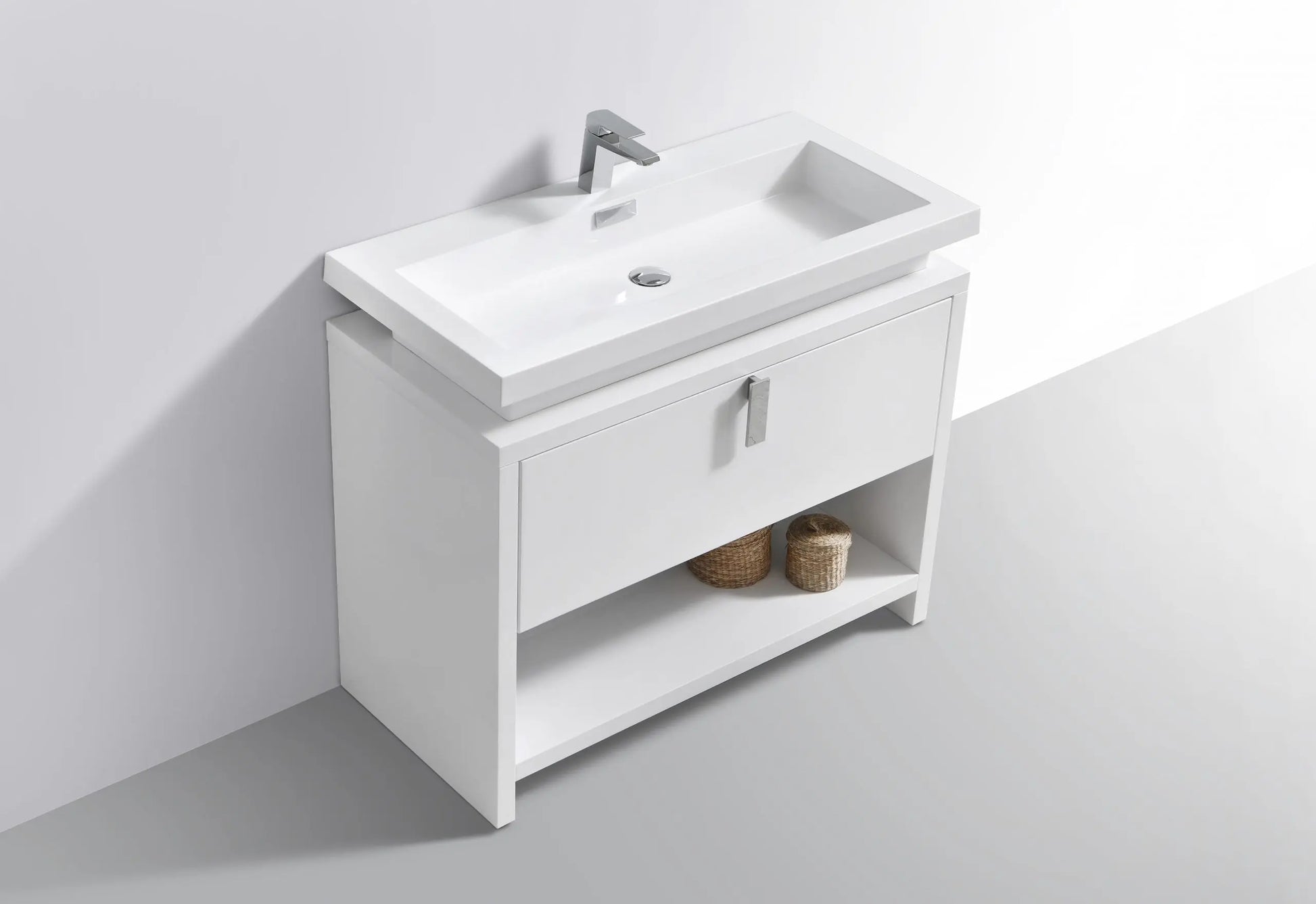 Kube Bath Levi 40″ High Gloss White Modern Bathroom Vanity W/ Cubby Hole - Plumbing Market