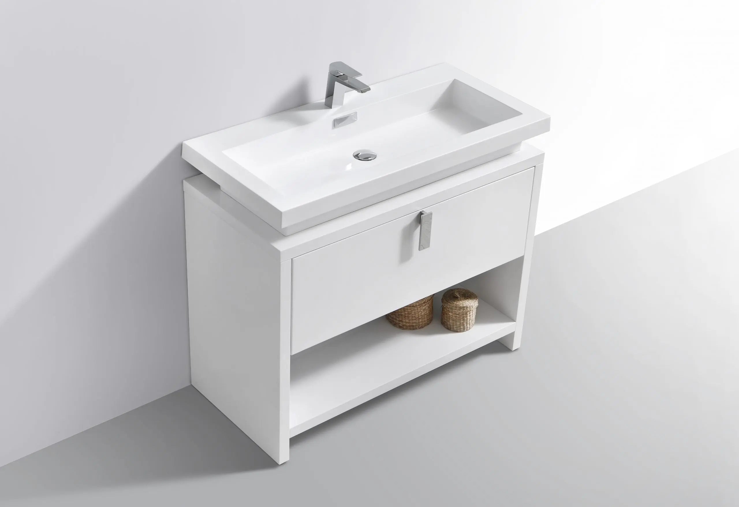 Kube Bath Levi 40″ High Gloss White Modern Bathroom Vanity W/ Cubby Hole - Plumbing Market