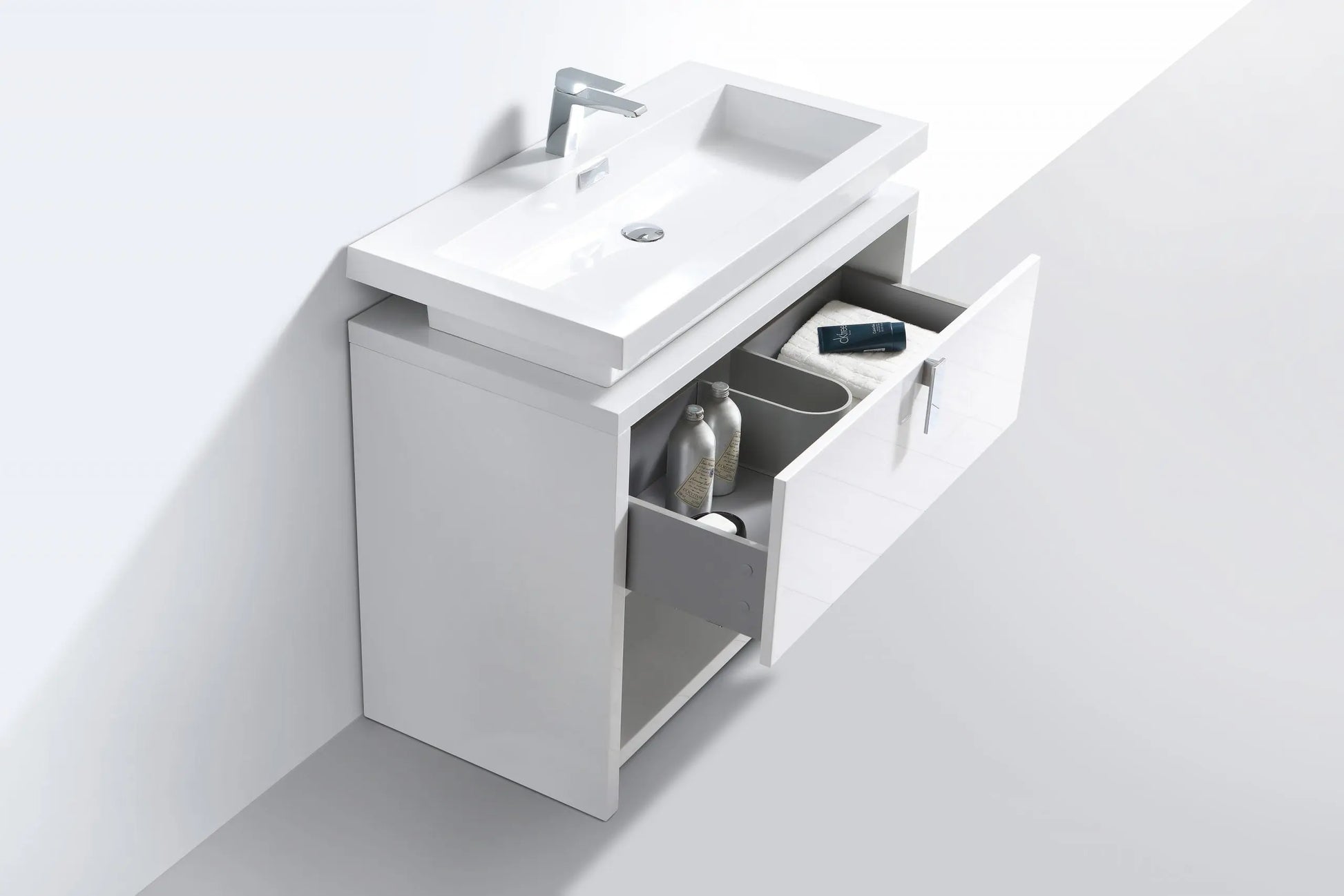 Kube Bath Levi 40″ High Gloss White Modern Bathroom Vanity W/ Cubby Hole - Plumbing Market