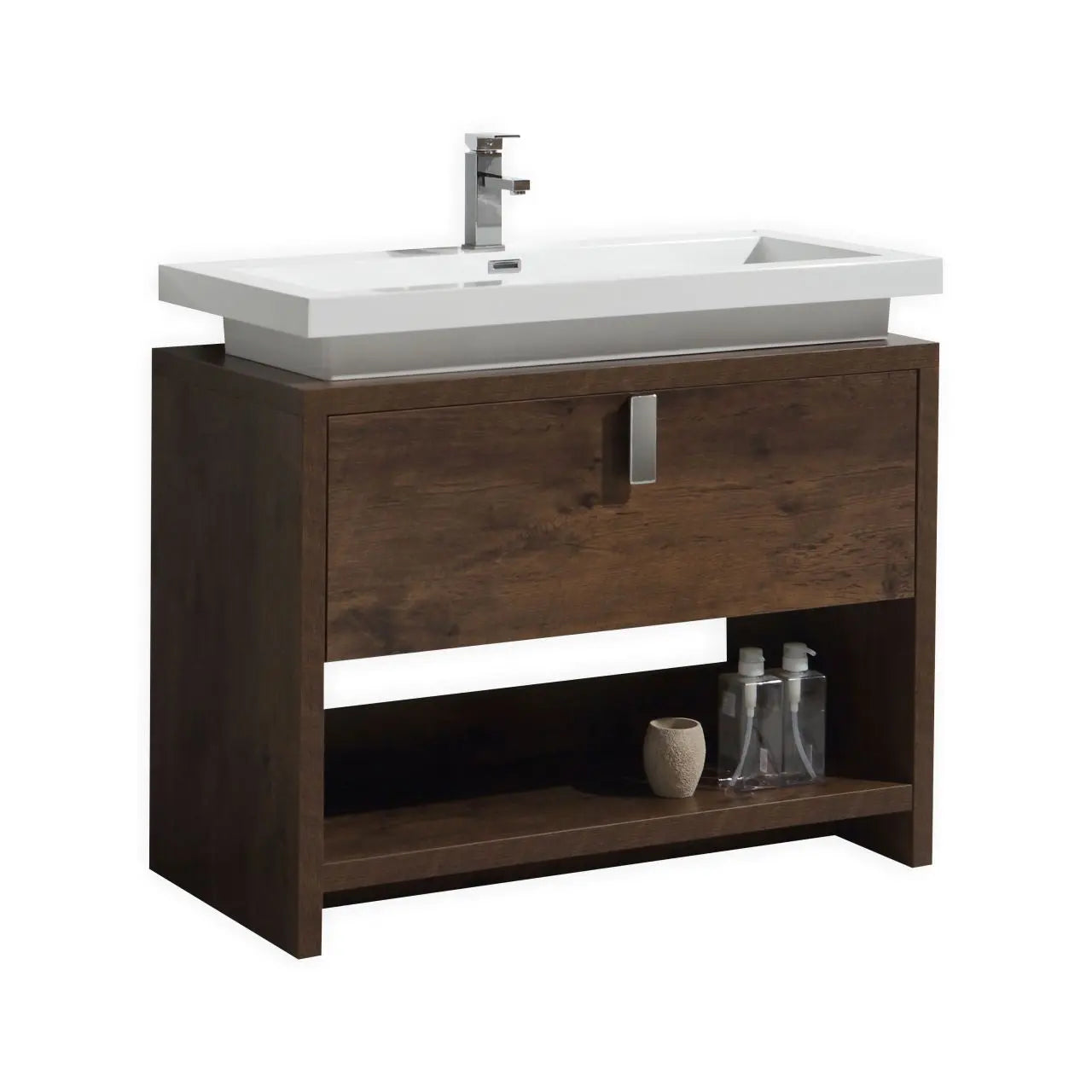 Kube Bath Levi 40″ Rose Wood Modern Bathroom Vanity W/ Cubby Hole - Plumbing Market