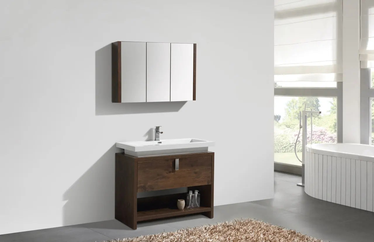 Kube Bath Levi 40″ Rose Wood Modern Bathroom Vanity W/ Cubby Hole - Plumbing Market