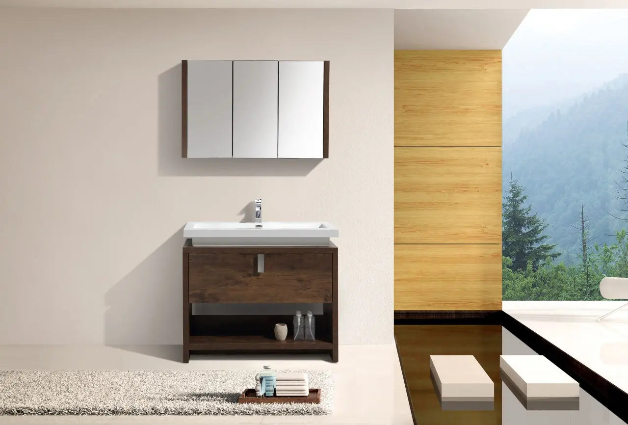 Kube Bath Levi 40″ Rose Wood Modern Bathroom Vanity W/ Cubby Hole - Plumbing Market