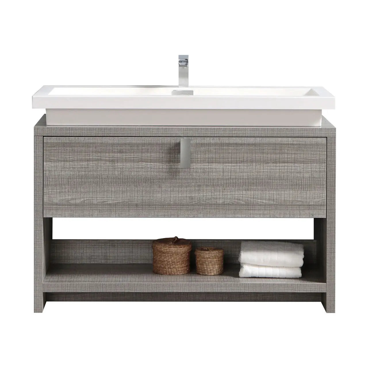Kube Bath Levi 48″ Ash Gray Modern Bathroom Vanity W/ Cubby Hole - Plumbing Market