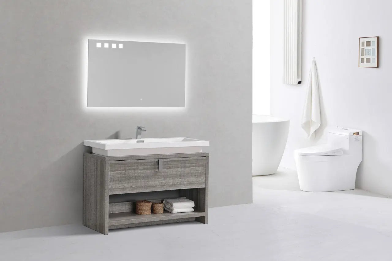 Kube Bath Levi 48″ Ash Gray Modern Bathroom Vanity W/ Cubby Hole - Plumbing Market