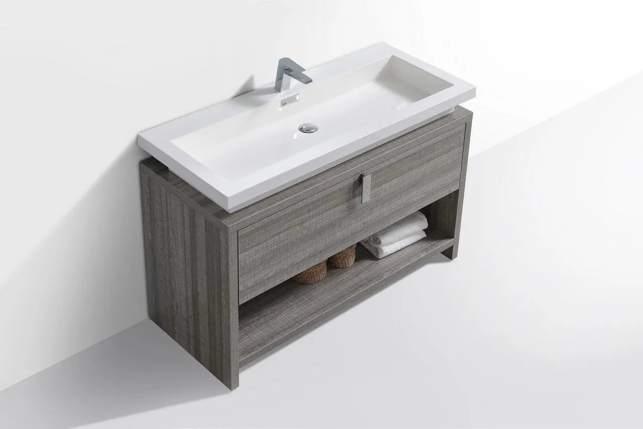 Kube Bath Levi 48″ Ash Gray Modern Bathroom Vanity W/ Cubby Hole - Plumbing Market