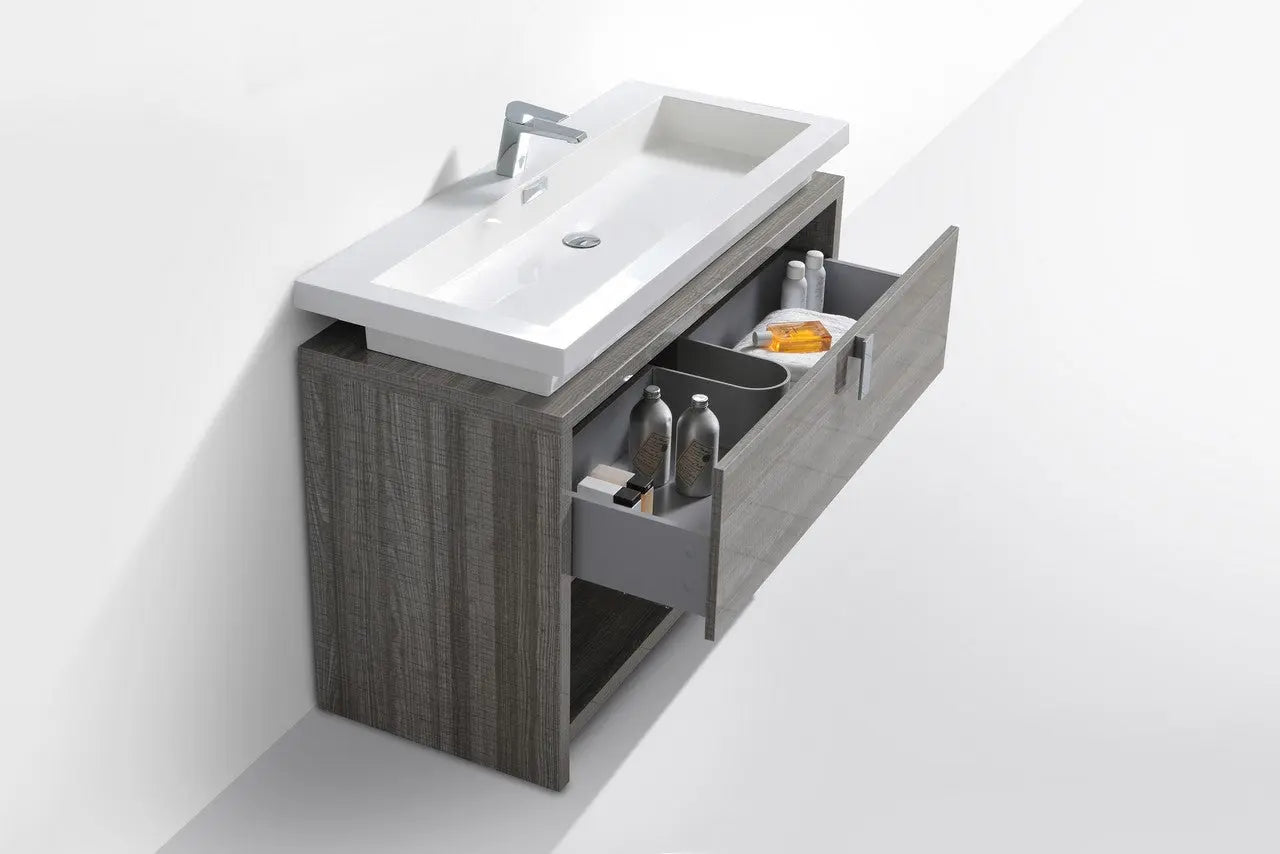 Kube Bath Levi 48″ Ash Gray Modern Bathroom Vanity W/ Cubby Hole - Plumbing Market