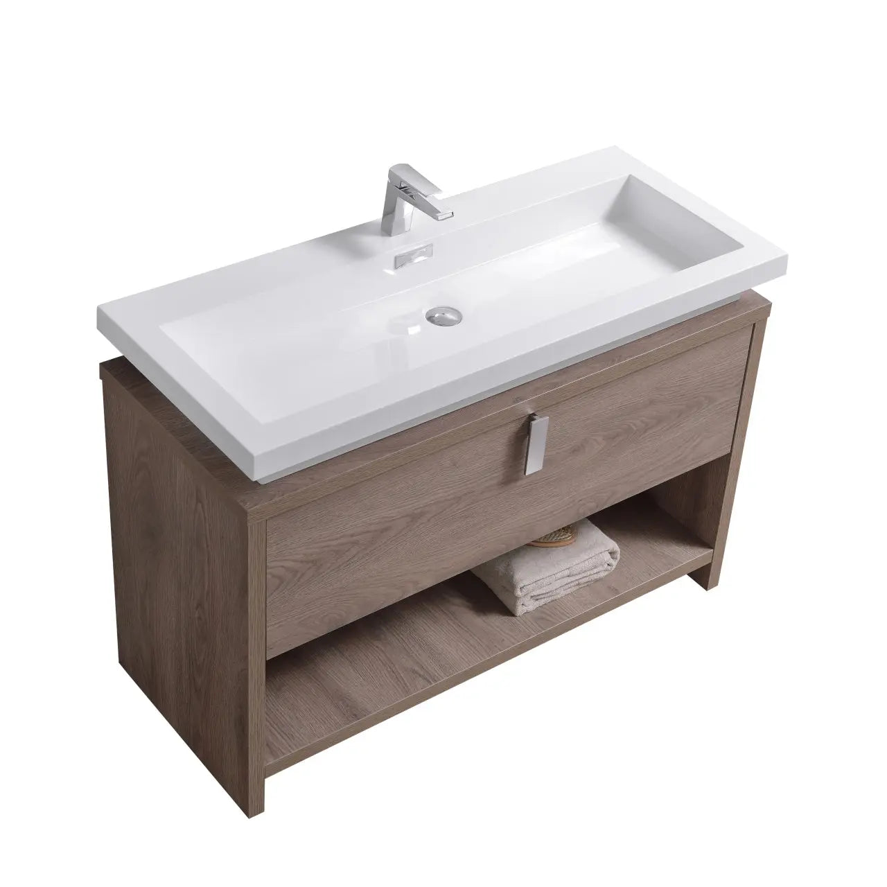 Kube Bath Levi 48″ Butternut Modern Bathroom Vanity W/ Cubby Hole - Plumbing Market
