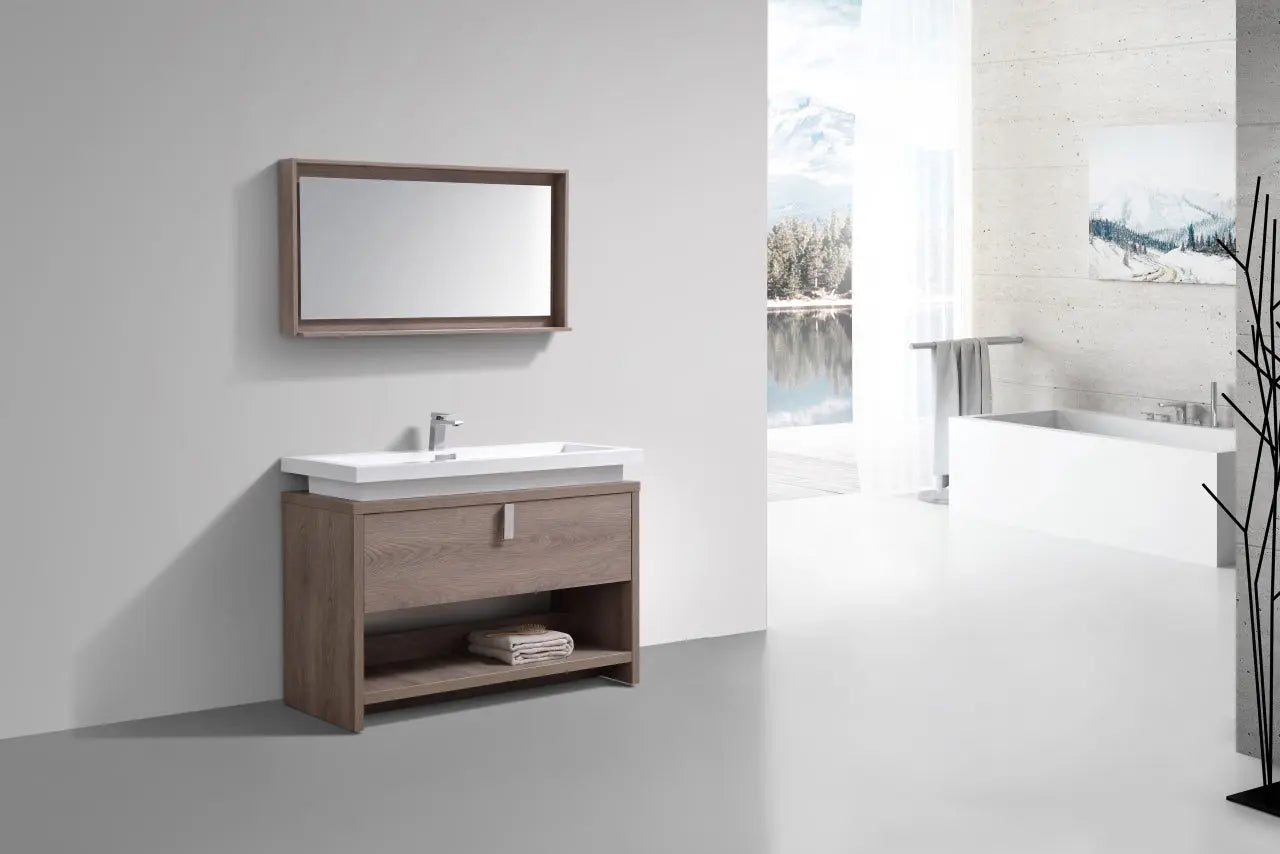 Kube Bath Levi 48″ Butternut Modern Bathroom Vanity W/ Cubby Hole - Plumbing Market