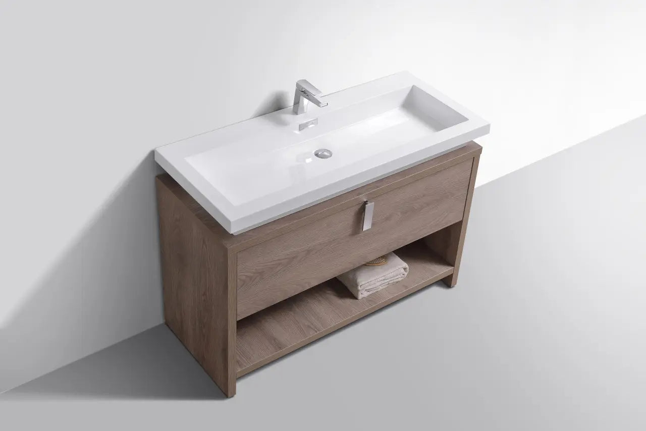 Kube Bath Levi 48″ Butternut Modern Bathroom Vanity W/ Cubby Hole - Plumbing Market