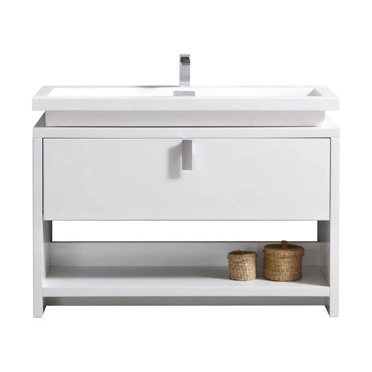 Kube Bath Levi 48″ High Gloss White Modern Bathroom Vanity W/ Cubby Hole - Plumbing Market