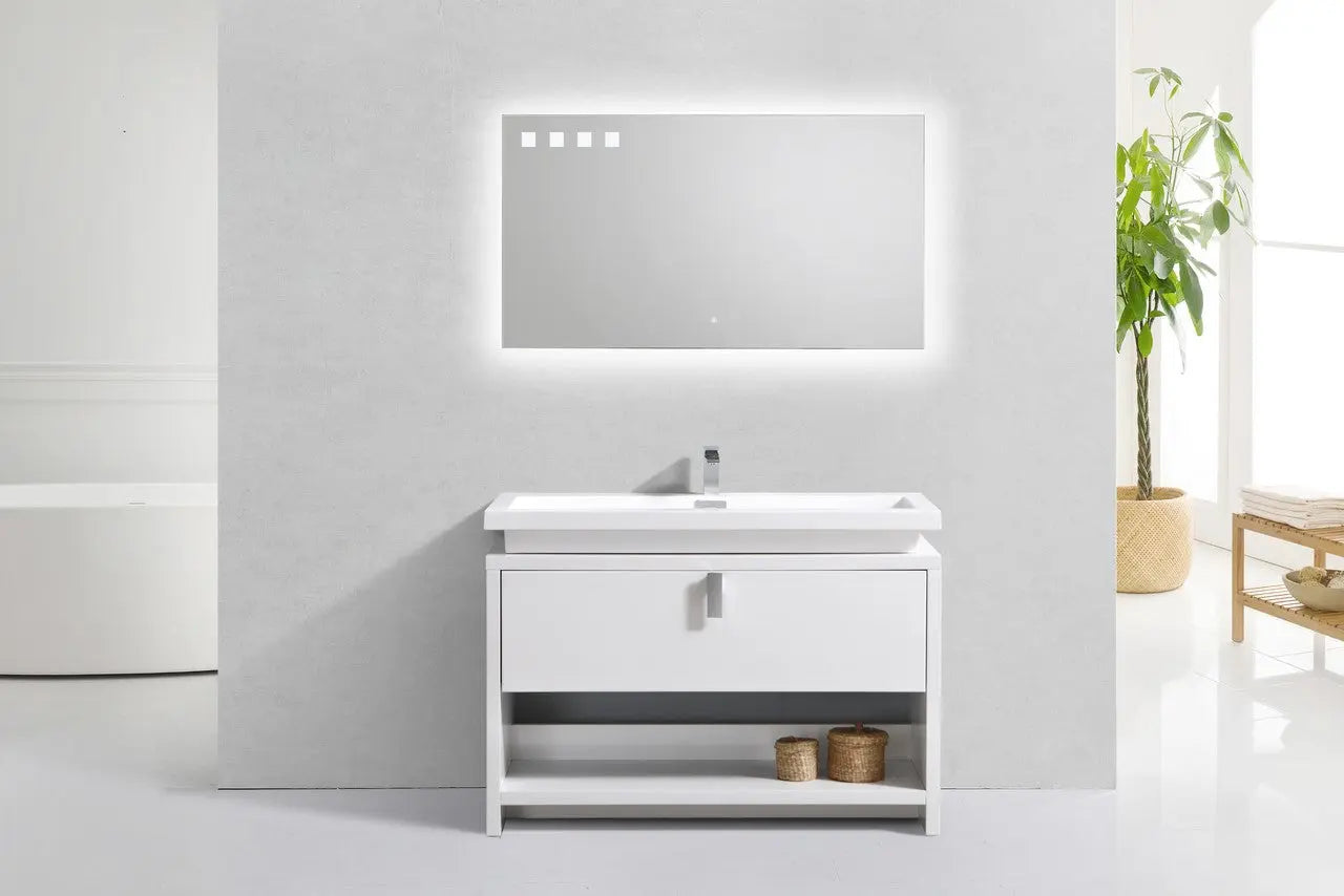 Kube Bath Levi 48″ High Gloss White Modern Bathroom Vanity W/ Cubby Hole - Plumbing Market