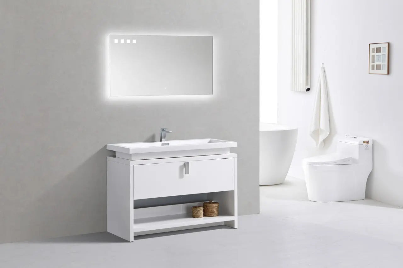 Kube Bath Levi 48″ High Gloss White Modern Bathroom Vanity W/ Cubby Hole - Plumbing Market