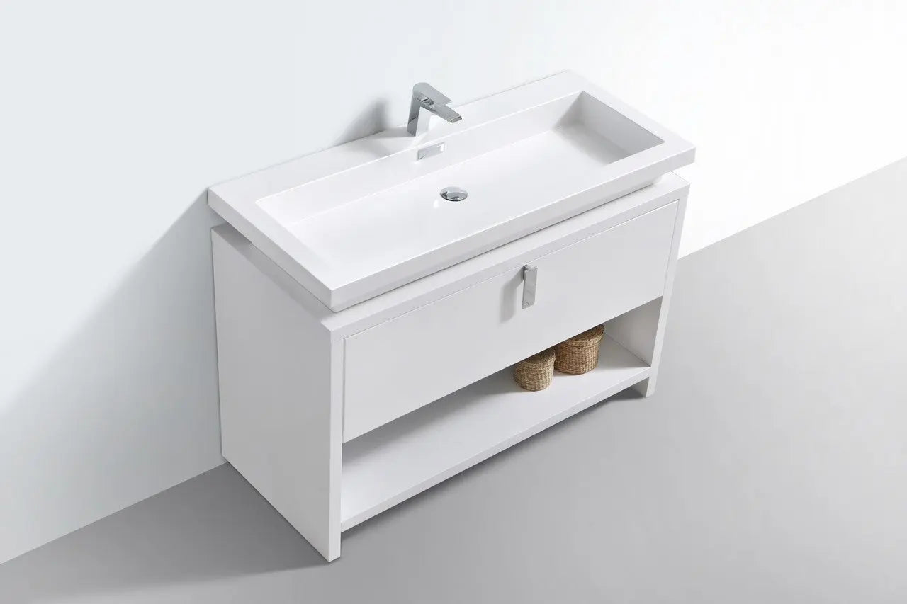 Kube Bath Levi 48″ High Gloss White Modern Bathroom Vanity W/ Cubby Hole - Plumbing Market