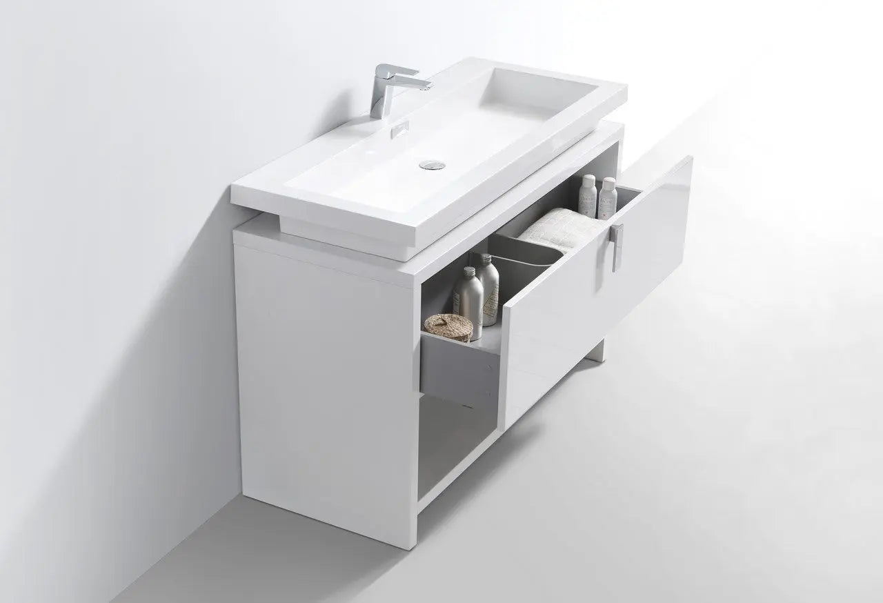 Kube Bath Levi 48″ High Gloss White Modern Bathroom Vanity W/ Cubby Hole - Plumbing Market