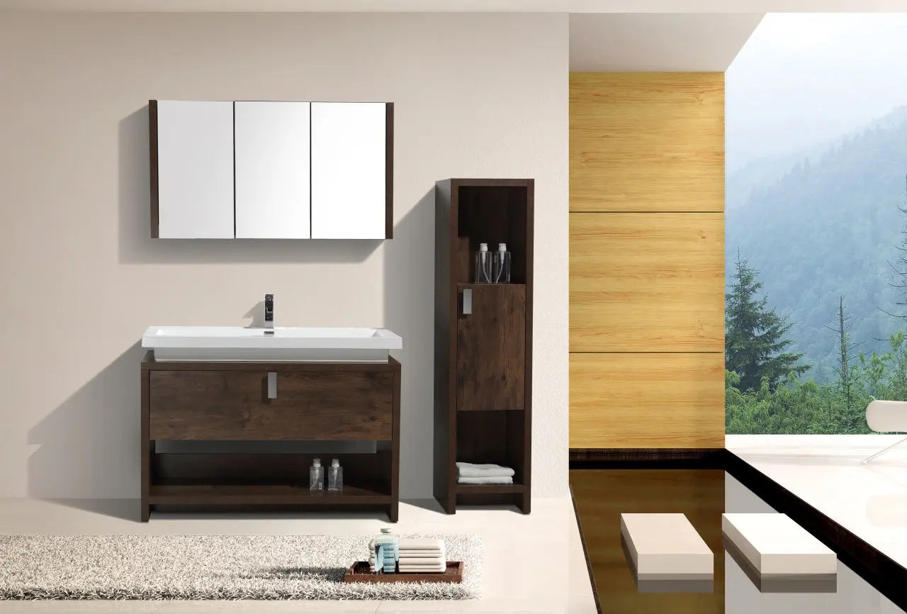 Kube Bath Levi 48″ Rose Wood Modern Bathroom Vanity W/ Cubby Hole - Plumbing Market