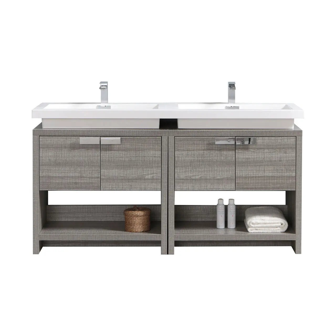 Kube Bath Levi 63″ Ash Gray Double Sink Modern Bathroom Vanity W/ Cubby Hole - Plumbing Market