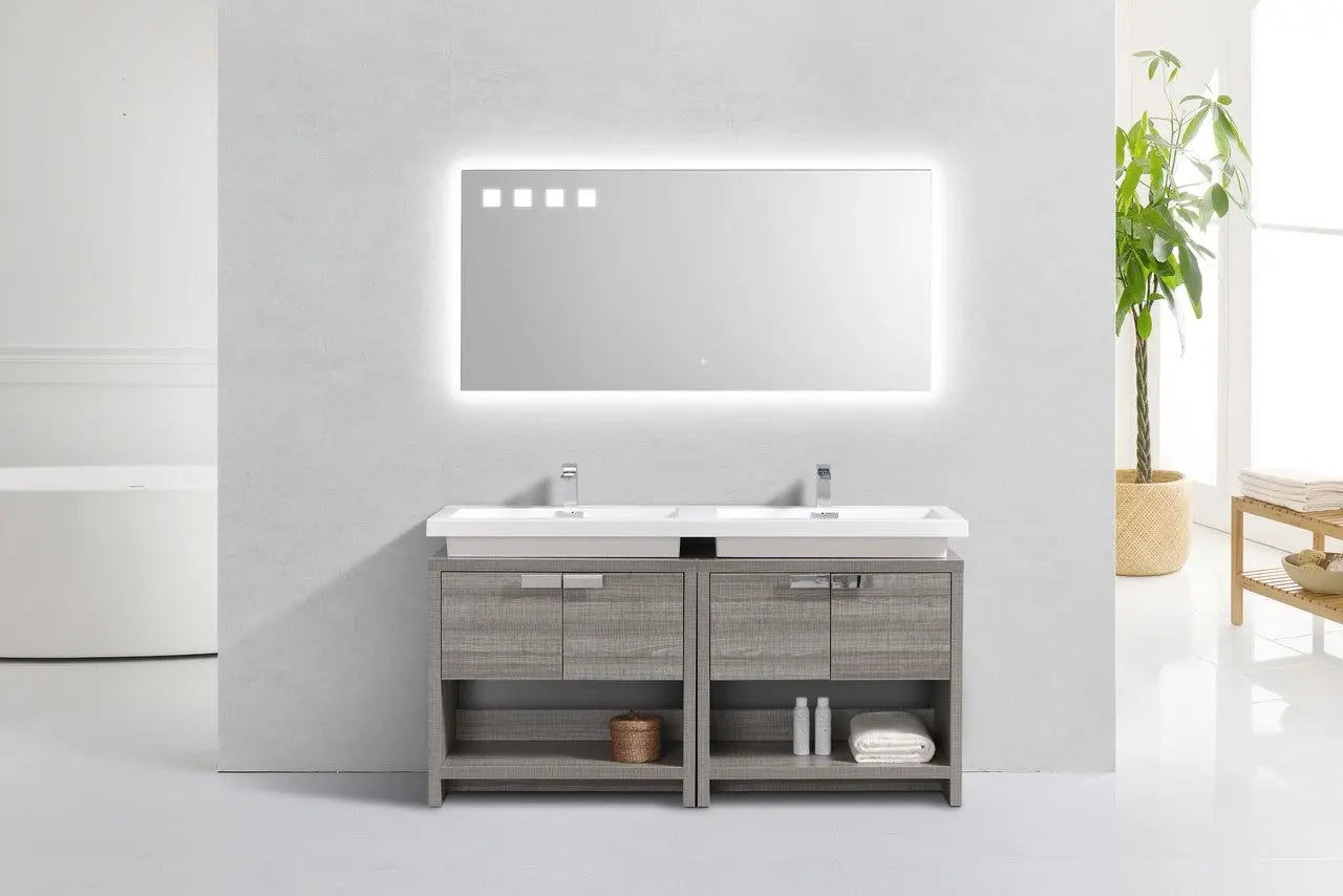 Kube Bath Levi 63″ Ash Gray Double Sink Modern Bathroom Vanity W/ Cubby Hole - Plumbing Market