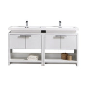 Kube Bath Levi 63″ High Gloss White Modern Bathroom Vanity W/ Cubby Hole - Plumbing Market
