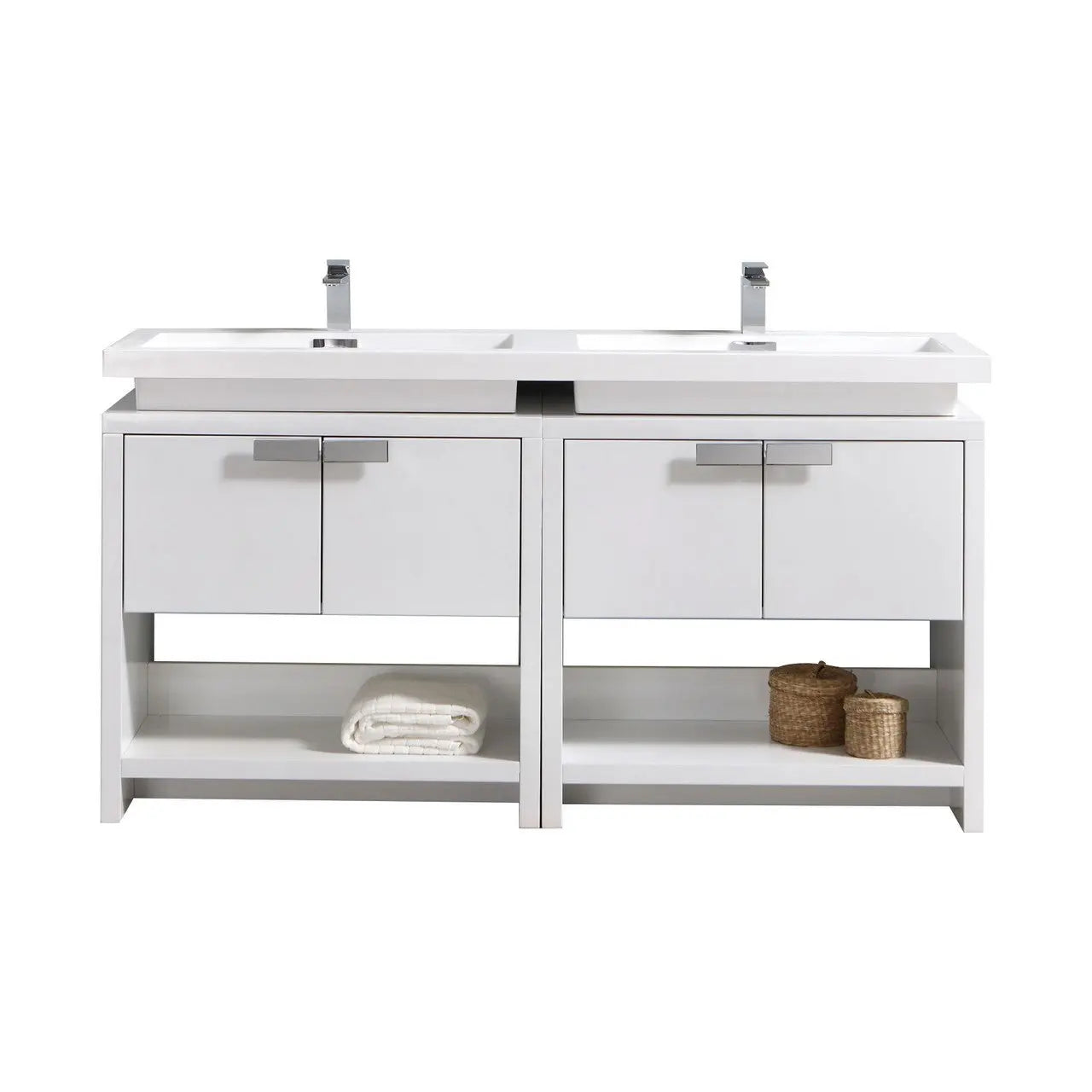 Kube Bath Levi 63″ High Gloss White Modern Bathroom Vanity W/ Cubby Hole - Plumbing Market