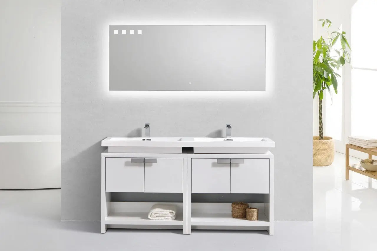 Kube Bath Levi 63″ High Gloss White Modern Bathroom Vanity W/ Cubby Hole - Plumbing Market