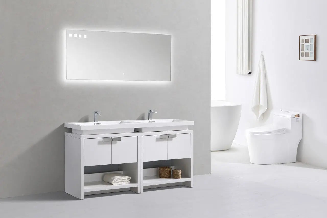 Kube Bath Levi 63″ High Gloss White Modern Bathroom Vanity W/ Cubby Hole - Plumbing Market