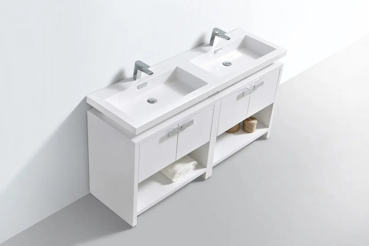 Kube Bath Levi 63″ High Gloss White Modern Bathroom Vanity W/ Cubby Hole - Plumbing Market